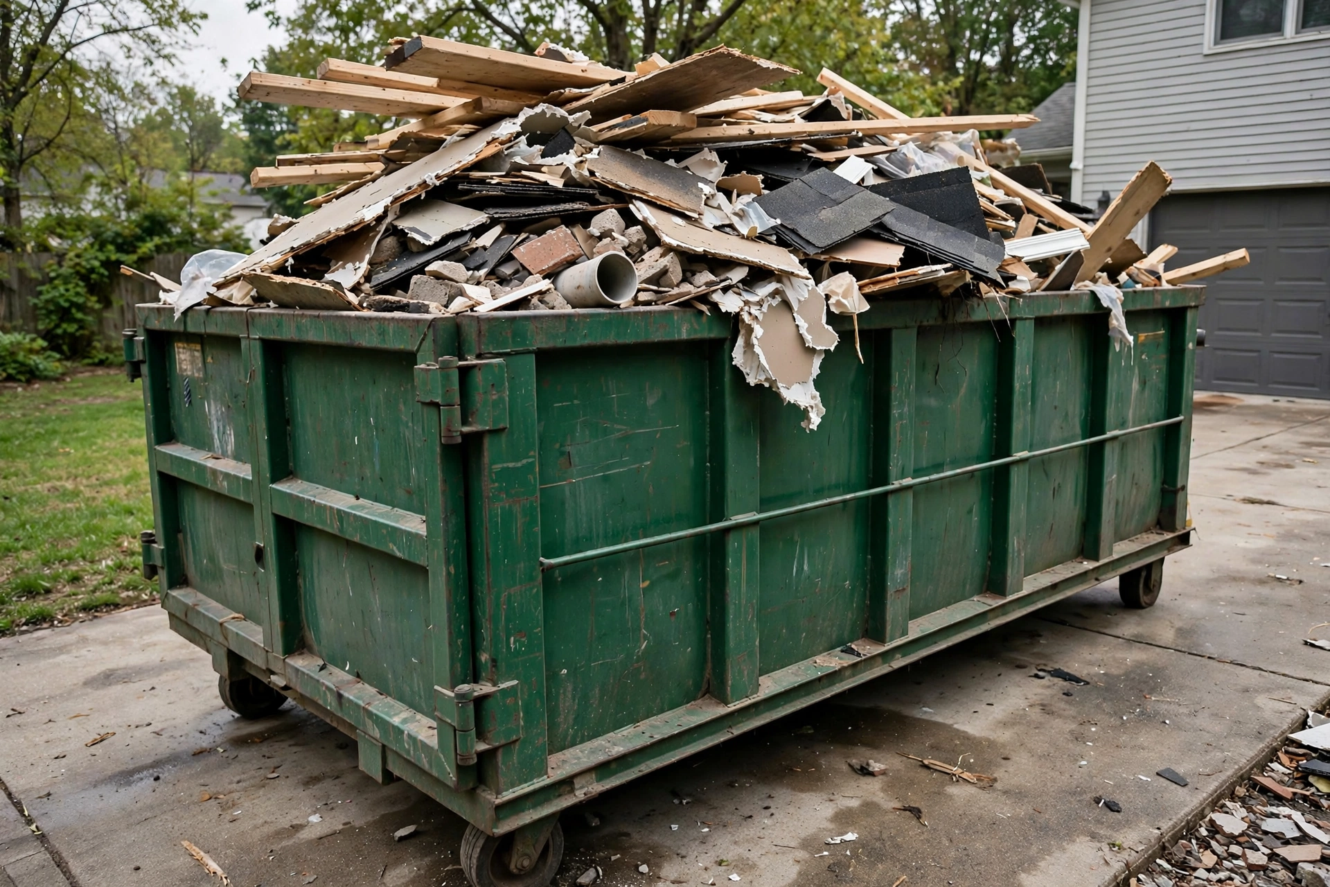 Person loading heavy furniture into a dumpster, illustrating the labor involved in DIY disposal